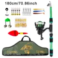 180cm telescopic fishing rod combo set with reel, hooks, baits and portable bag. - Green 1.8m