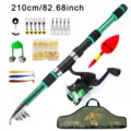 Set de Caña de Pescar Telescópica Portátil 2.1M con Carrete Señuelos y Bolso - 2,1 Metros / Verde