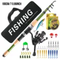 Telescopic fishing rod set with spinning reel, bag and lures for outdoor travel fishing. - 1.8m Fishing Rod Set / Green