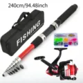 Set completo de caña de pescar telescópica con carrete, bolsa y caja de anzuelos 240cm - Set de Pesca de 2.4M