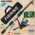 Set de caña de pescar telescópica 1.8M con carrete anzuelos bolsa equipo de mar - Set de Caña de Pescar 1.8m