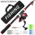 Set de caña de pescar telescópica negro rojo 1.8M con carrete señuelos y bolsa portátil - Set de Caña Lure 1.8M / Negro Rojo