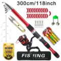 Complete 300cm telescopic fishing rod set with fishing reel, line, baits, and carry bag. - 3m Fishing Tackle Set