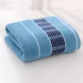 Thick cotton bath towel in blue color with blue and white checkered stripe design variant. - Blue / 70*140cm