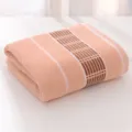Pure cotton thickened bath towel with brown white striped design for home daily use soft. - Orange / 70*140cm