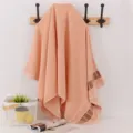 Thick absorbent cotton bath towel with decorative wide satin border for home daily use. - Orange