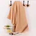 Thickened pure cotton bath towel with wide satin border, soft and absorbent daily use. - Khaki