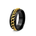 Stylish black stainless steel spinner ring with gold chain inlay, perfect stress relief. - Size 5 / Black Band Gold Chain (JWR834-BKGO)