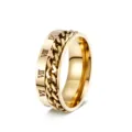 Gold stainless steel spinner ring with Roman numerals and chain design for daily wear. - Size 5 / Gold Roman Numeral Style (JWR822-GO)