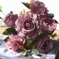 Artificial flower bouquet dusty purple rose fake flowers for home table decoration - Purple