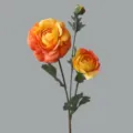 Orange artificial ranunculus flower with three heads, perfect for home decor and table centerpieces. - Orange