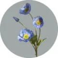 Artificial blue poppy flower bouquet, 4 heads flocked faux floral for home wedding decor. - Blue