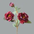 Ramo di peonia artificiale vintage per decorazione domestica, fiore finto bordeaux. - Rosso
