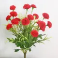 Bouquet de fleurs d'œillet artificiel rouge, arrangement floral 18 têtes pour déco maison. - Rouge