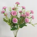 Artificial pink carnation bouquet for home decor, tabletop floral arrangement, realistic fake flowers. - Purple