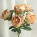 Vintage five head artificial peony bouquet faux floral for home dining table decor - White