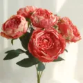 Artificial peony flower bouquet 5 heads coral pink fake floral home table decors - Orange