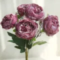 Vintage artificial peony bouquet faux silk flowers for home living room table decor - Purple