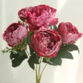 Dark pink artificial peony bouquet 5 heads fake flowers for home decoration tabletop decor - Rose Red