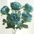Artificial Peony Flowers Teal Silk Fake Bouquet for Home Living Room Dining Table Decor - Mint Green