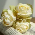 Artificial rose bouquet burnt edge fake flowers vintage home decor floral arrangement prop - 3 Heads / Off White