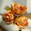 Artificial rose bouquet, vintage burned-edge faux flowers for living room table decor. - 3 Heads / Yellow