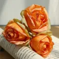 Artificial rose bouquet vintage burnt edge fake flowers for home table wedding decor - 3 Heads / Orange Yellow
