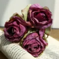 Artificial vintage burnt edge rose flower bouquet for home living room and dining table decor - 3 Heads / Purple