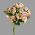 Artificial Camellia Flower Bouquet, 15 Heads Pink Gradient Silk Floral Arrangement - Purple Lotus