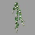 White artificial rose vine for wedding and home decoration, realistic fake floral hanging plant. - White