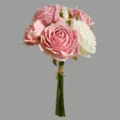 Artificial pink white rose bouquet home decor floral arrangement faux flower gift ornament - Light Burgundy