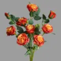 Artificial rose bouquet faux flowers with green leaves for home decor dining table arrangement - Orange Yellow