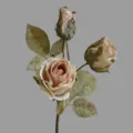 Single branch retro rose artificial flower variant, elegant burnt edge design for home decor. - White