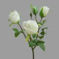 Artificial white rose silk flower branch, elegant home floral decor and photography prop. - White