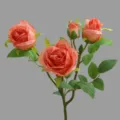 Artificial rose silk flower branch for home decor, French romantic floral arrangement prop. - Pink