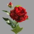 Rama de peonía artificial roja con capullo y hojas verdes para decoración del hogar. - Rojo