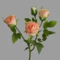Artificial silk rose flowers bunch, fake pink roses with green leaves for home decor. - Light Pink
