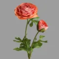 Fleur de renoncule artificielle à deux têtes rose corail déco maison fausse - Orange Brûlé