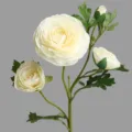 Artificial Ranunculus Flower White 4 Heads Fake Floral Branch Home Living Room Decor - White