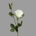 White artificial rose branch with two heads, ideal for home living room decor and floral arrangements. - White