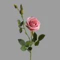 Artificial rose flower single stem with two heads pink fake floral home decor ornament - Pink