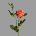 Artificial 2-head rose flower fake floral stem for home decor living room tabletop ornament. - Orange