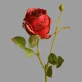 Single artificial vintage burnt-edge red rose flower stem for elegant home decor and wedding. - Autumn Red