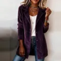 Veste blazer en velours côtelé violet pour femme élégante manteau décontracté détail. - S / Hauts / Violet
