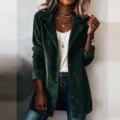 Femme veste blazer en velours côtelé vert casual manches longues revers élégante - S / Hauts / Vert