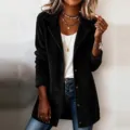 Veste blazer en velours côtelé décontracté pour femme manches longues élégante automne - S / Hauts / Noir
