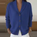 Royal blue women knit cardigan sweater with shawl collar and long sleeves, comfortable casual top - Blue