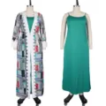 Plus size women two piece set printed cardigan and slip dress beach resort wear outfits - L / Top And Bottom / Green