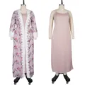 Plus size women floral long cardigan and slip dress two-piece set beach vacation wear. - L / Top And Bottom / Pink