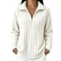 Felpa soffice bianca con zip corta pullover felpato a maniche lunghe da donna - Bianco